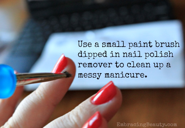 Dip a paintbrush in acetone to remove stray polish - genius!